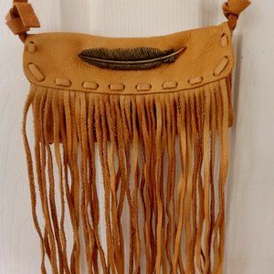 Native American Artisan Handmade Leather Fringe Purse / Crossbody Bag NWOT